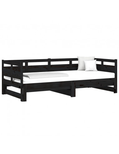 Dormeuse Estraibile Nera in Legno Massello di Pino 2x(90x190)cm