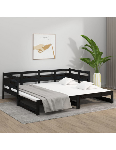 Dormeuse Estraibile Nera in Legno Massello di Pino 2x(90x190)cm