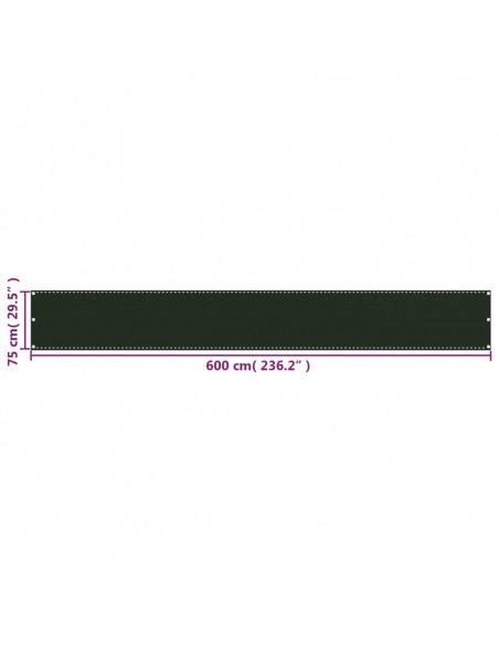 Schermo Frangivista per Balcone Verde Scuro 75x600 cm in HDPE