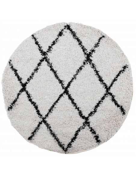 Tappeto Shaggy a Pelo Lungo Moderno Crema e Nero Ø 200 cm