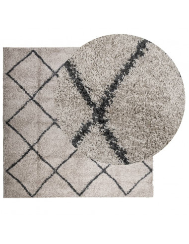 Tappeto Shaggy a Pelo Lungo Moderno Beige e Antracite 120x120cm