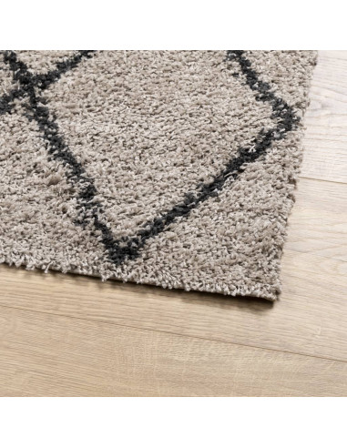 Tappeto Shaggy a Pelo Lungo Moderno Beige e Antracite 120x120cm