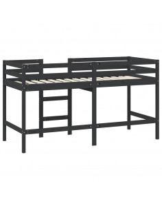 Letto Soppalco con Scala Bambini Nero 90x190 cm Massello Pino 2