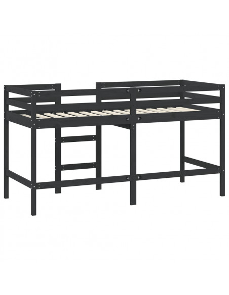 Letto Soppalco con Scala Bambini Nero 90x190 cm Massello Pino