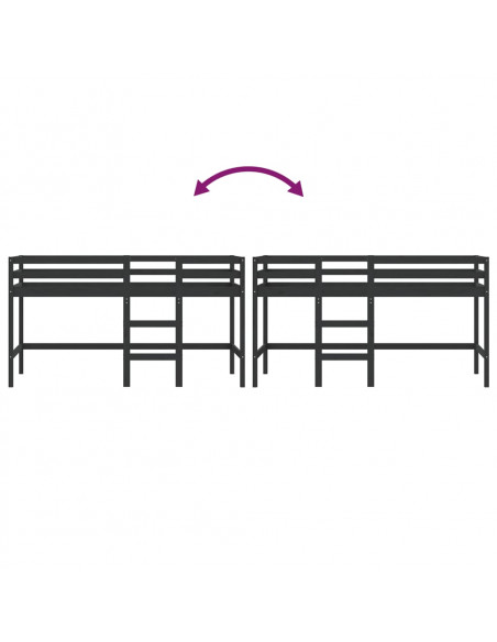 Letto Soppalco con Scala Bambini Nero 90x190 cm Massello Pino