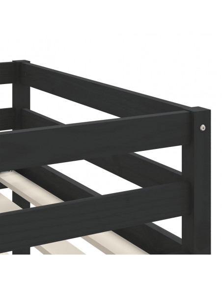 Letto Soppalco con Scala Bambini Nero 90x190 cm Massello Pino