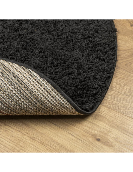 Tappeto Shaggy a Pelo Lungo Moderno Nero Ø 120 cm