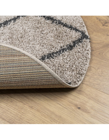 Tappeto Shaggy a Pelo Lungo Beige e Antracite Ø 120 cm