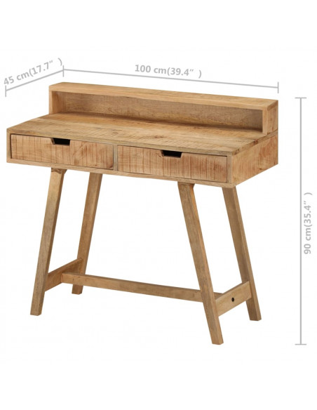 Scrivania 100x45x90 cm in Legno Massello di Mango Grezzo