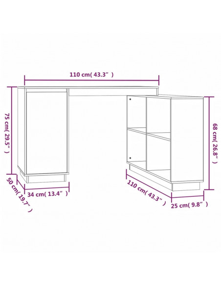 Scrivania 110x50x75 cm in Legno Massello di Pino