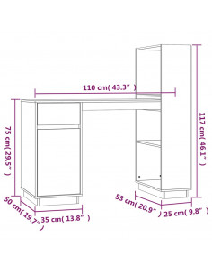 Scrivania 110x53x117 cm in Legno Massello di Pino