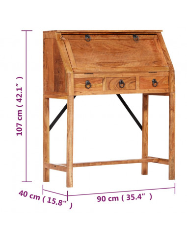 Scrivania 90x40x107cm in Legno Massello di Acacia