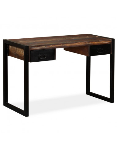Scrivania a 2 Cassetti Legno Massello di Recupero 120x50x76 cm