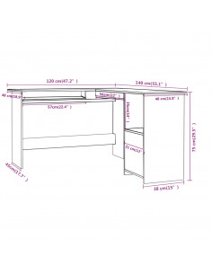 Scrivania Angolare a L Bianca 120x140x75cm in Legno Multistrato 2