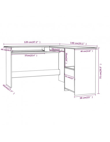 Scrivania Angolare a L Grigio Cemento 120x140x75cm Multistrato