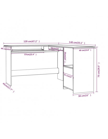 Scrivania Angolare a L Grigio Cemento 120x140x75cm Multistrato