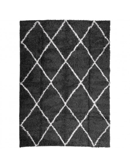 Tappeto Shaggy a Pelo Lungo Moderno Nero e Crema 240x340 cm