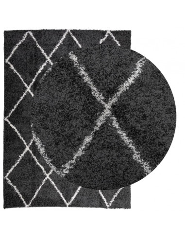 Tappeto Shaggy a Pelo Lungo Moderno Nero e Crema 240x340 cm