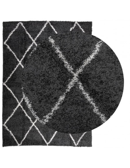 Tappeto Shaggy a Pelo Lungo Moderno Nero e Crema 240x340 cm