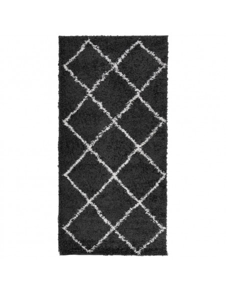 Tappeto Shaggy a Pelo Lungo Moderno Nero e Crema 100x200 cm