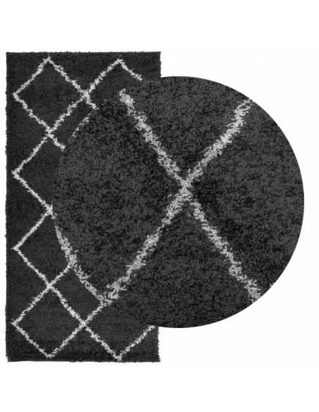 Tappeto Shaggy a Pelo Lungo Moderno Nero e Crema 100x200 cm