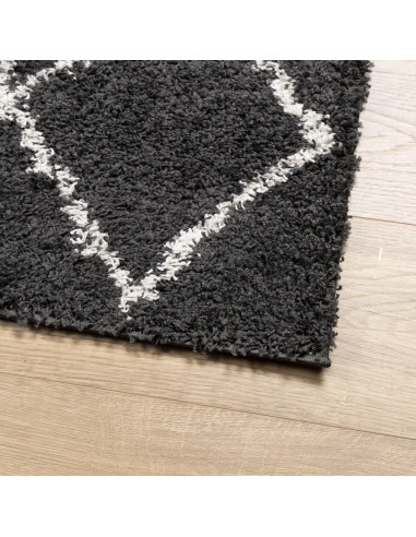 Tappeto Shaggy a Pelo Lungo Moderno Nero e Crema 100x200 cm