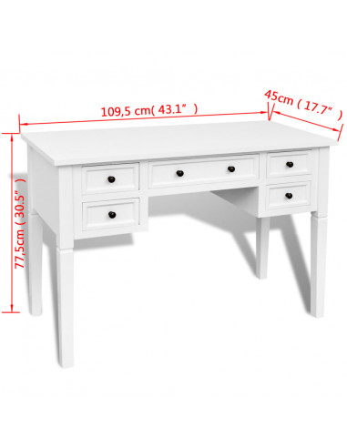 Scrivania Bianca con 5 Cassetti