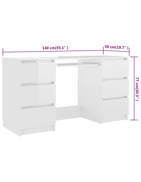 Scrivania Bianco Lucido 140x50x77 cm in Legno Multistrato