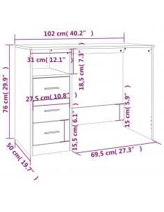 Scrivania Cassetti Bianco Lucido 102x50x76 cm Legno Multistrato