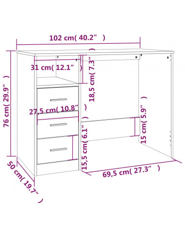 Scrivania Cassetti Rovere Fumo 102x50x76 cm Legno Multistrato