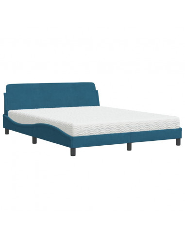 Letto con Materasso Blu 160x200 cm in Velluto