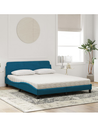 Letto con Materasso Blu 160x200 cm in Velluto