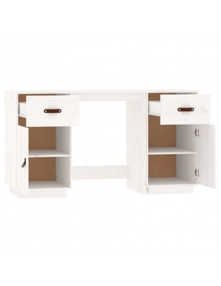 Scrivania con Armadietti Bianco 135x50x75cm Legno Massello Pino