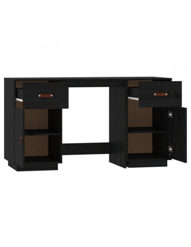 Scrivania con Armadietti Nera 135x50x75 cm Legno Massello Pino