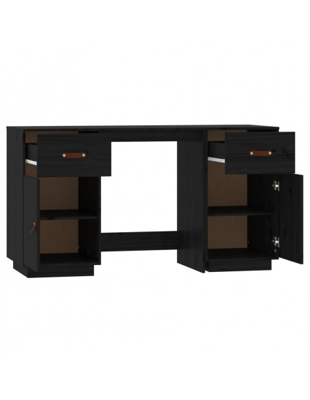 Scrivania con Armadietti Nera 135x50x75 cm Legno Massello Pino