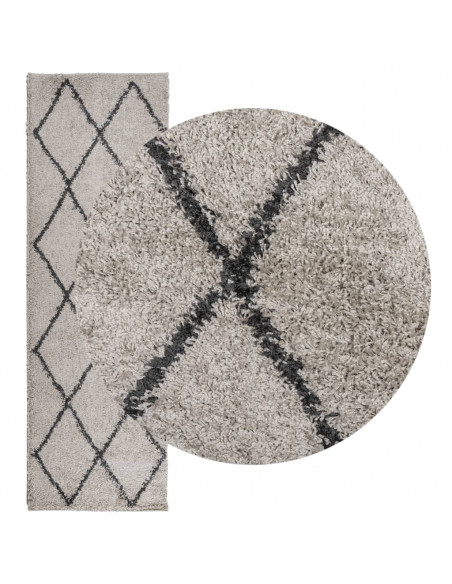 Tappeto Shaggy PAMPLONA a Pelo Lungo Beige e Antracite 80x250cm