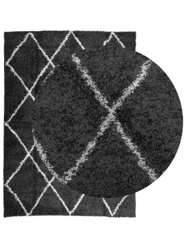 Tappeto Shaggy a Pelo Lungo Moderno Nero e Crema 200x280 cm