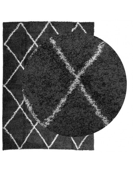 Tappeto Shaggy a Pelo Lungo Moderno Nero e Crema 200x280 cm