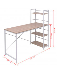 Scrivania con Libreria a 4 Livelli Rovere