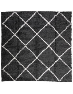 Tappeto Shaggy a Pelo Lungo Moderno Nero e Crema 160x160 cm