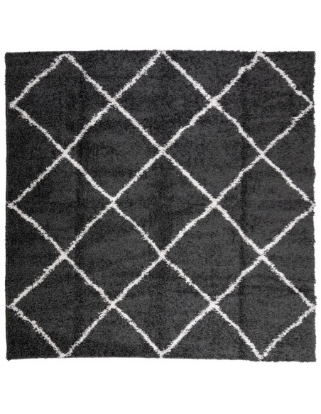 Tappeto Shaggy a Pelo Lungo Moderno Nero e Crema 160x160 cm