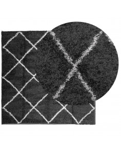 Tappeto Shaggy a Pelo Lungo Moderno Nero e Crema 160x160 cm 2