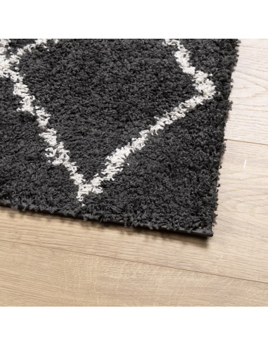 Tappeto Shaggy a Pelo Lungo Moderno Nero e Crema 160x160 cm