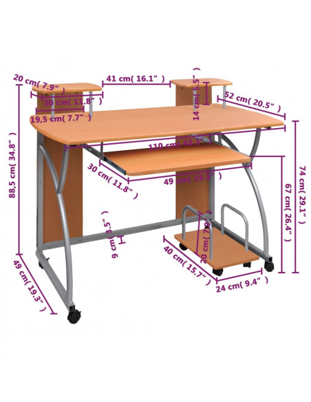 Scrivania da Computer Marrone 110x52x88,5 cm Legno Multistrato