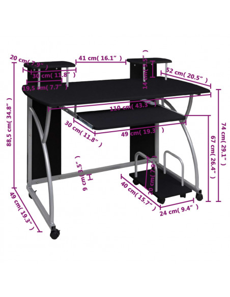 Scrivania da Computer Nera 110x52x88,5 cm in Legno Multistrato