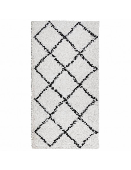 Tappeto Shaggy a Pelo Lungo Moderno Crema e Nero 80x150 cm