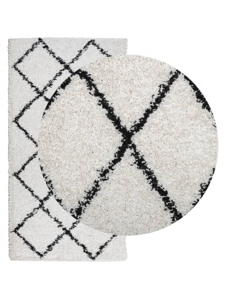 Tappeto Shaggy a Pelo Lungo Moderno Crema e Nero 80x150 cm