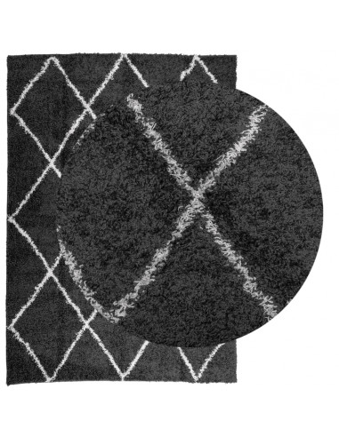 Tappeto Shaggy a Pelo Lungo Moderno Nero e Crema 120x170 cm