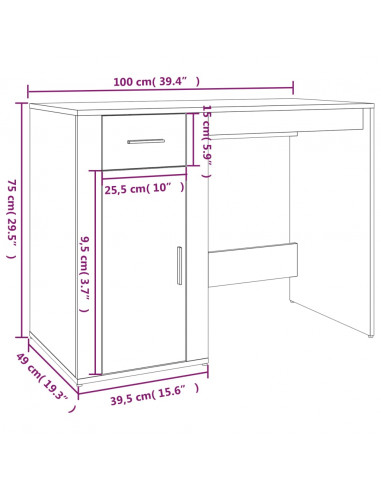 Scrivania Grigio Sonoma 100x49x75 cm in Legno Multistrato