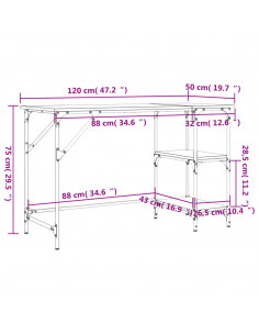 Scrivania Grigio Sonoma 120x50x75cm Metallo e Legno Multistrato